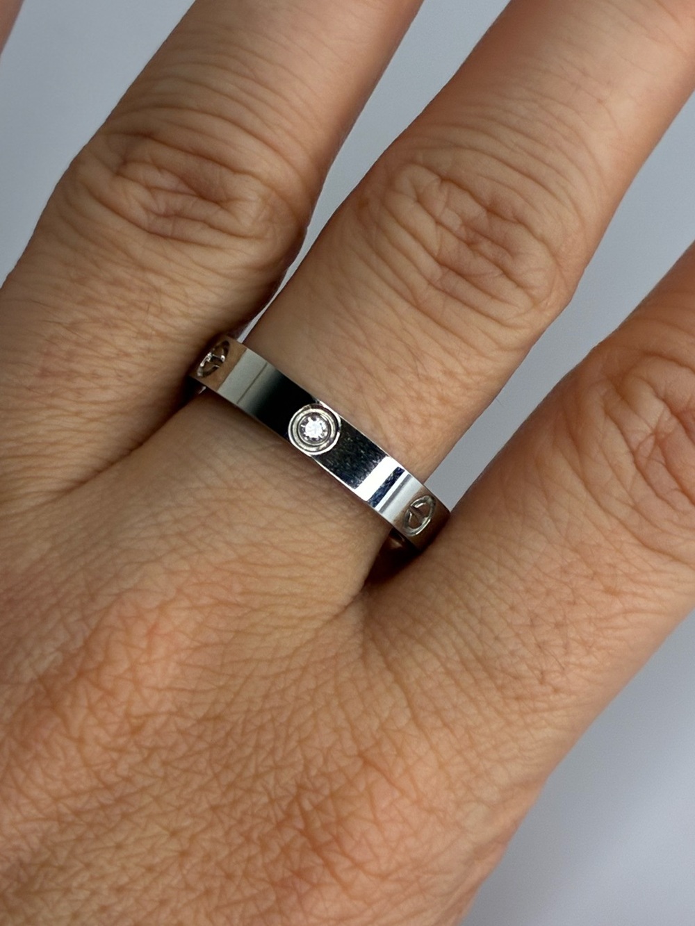 Vintage Classic Silver Band Ring with Clear Stone- Size 8